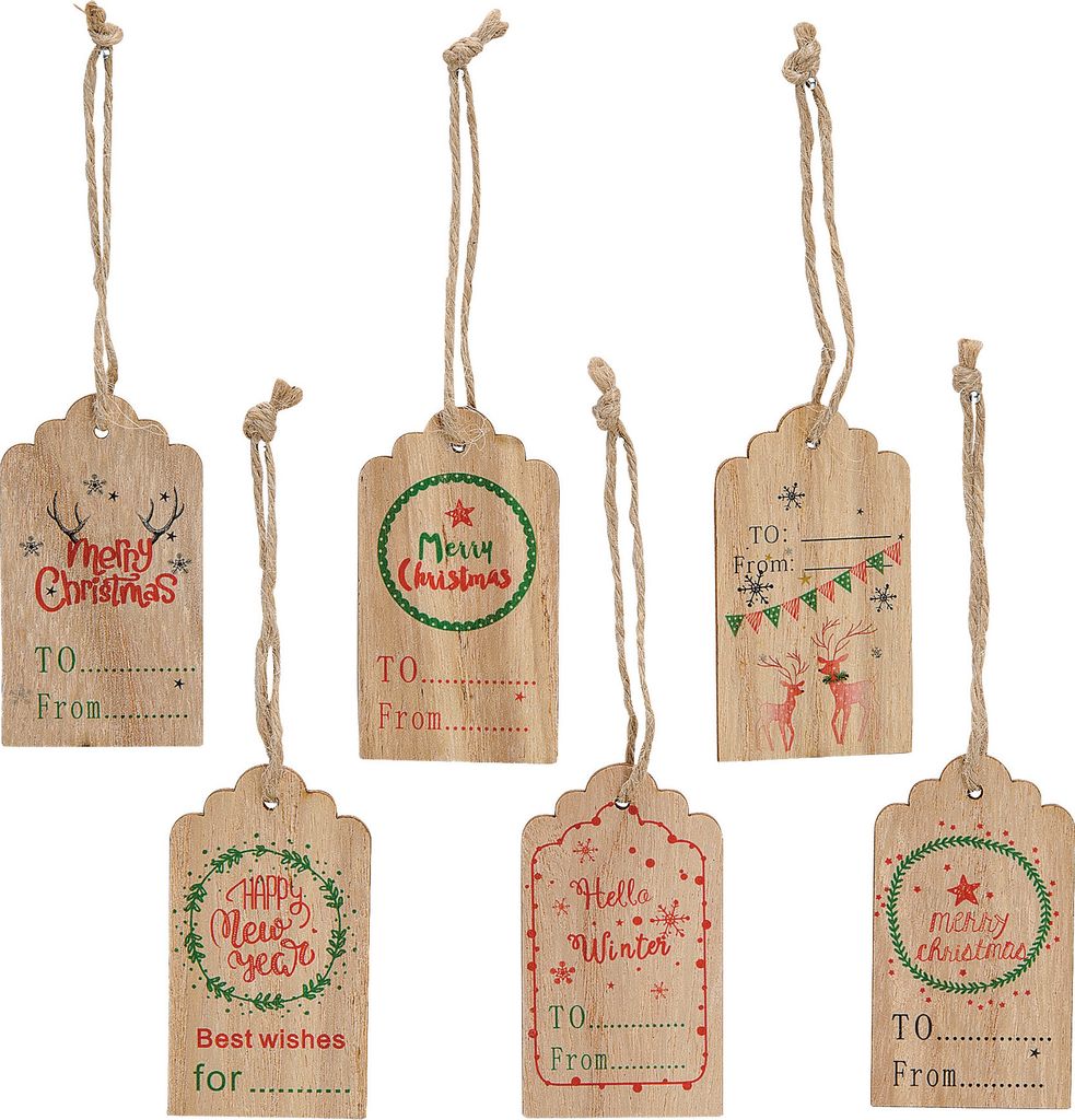 Geschenkanhänger Set Merry Christmas aus Holz BRAUN 6 Stück