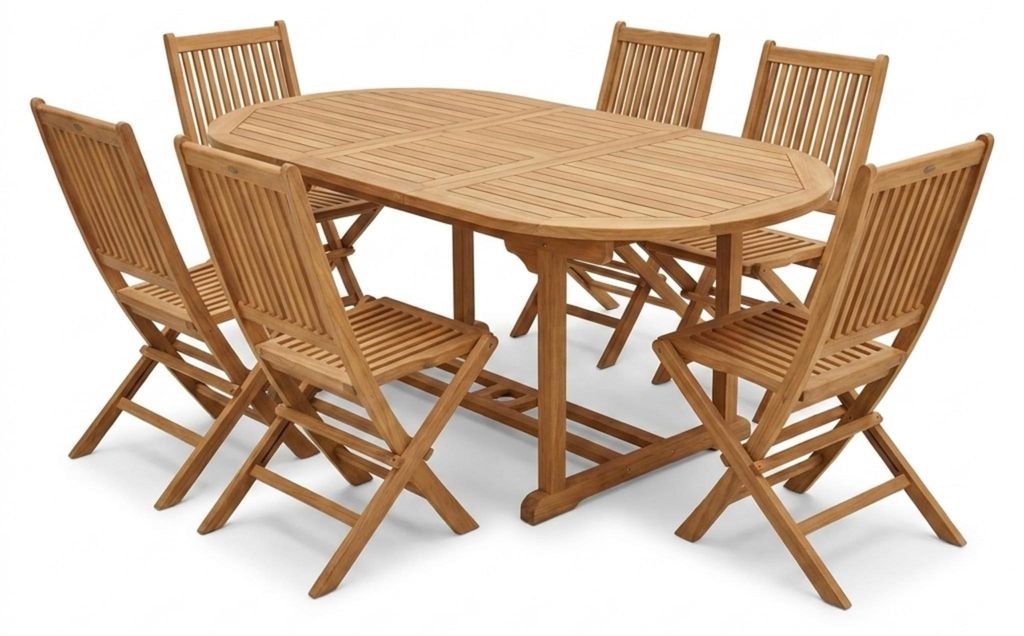 7tlg. Gartengruppe Aruba, Gartenmöbel aus Teak-Holz, 1 x Auszieh-Tisch ca. 180-240 x 100 cm + 6 x Hochlehner Aruba