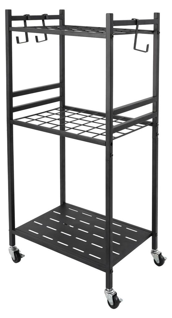 Gartengeräte Organizer - Freistehender Werkzeughalter - 43x30x79,5 cm - 35 Fächer - Boden mit Drainage - 4 Rollen mit Bremse - Eisen - Schwarz