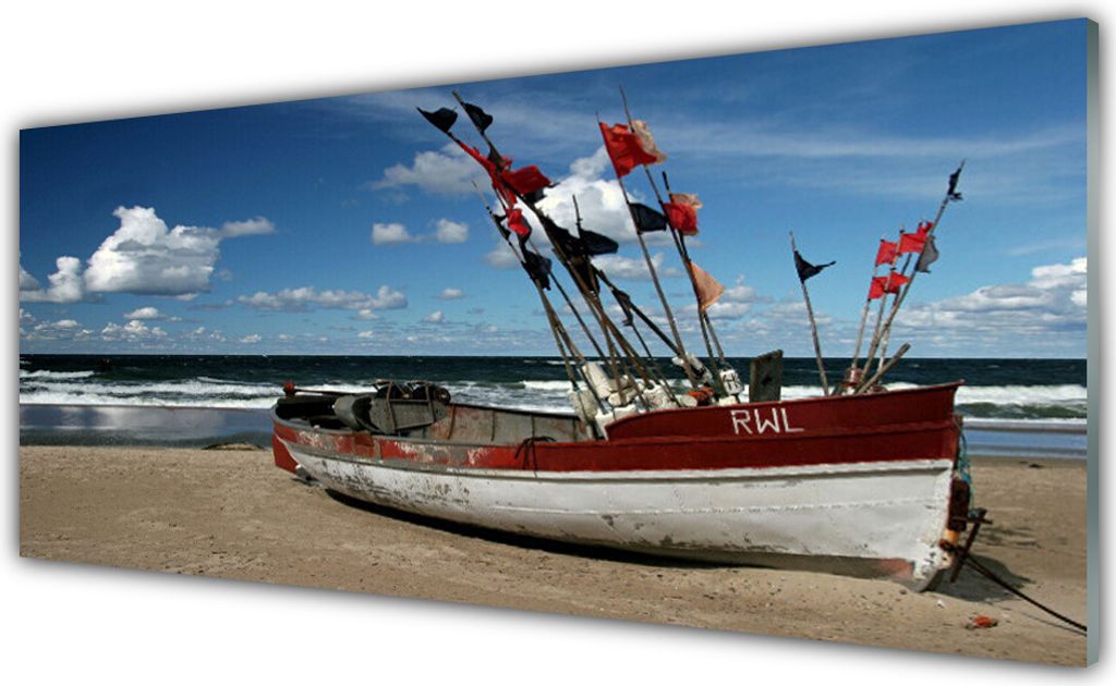 Küchenrückwand aus Glas 125x50cm Spritzschutz Meer Strand Boot Landschaft