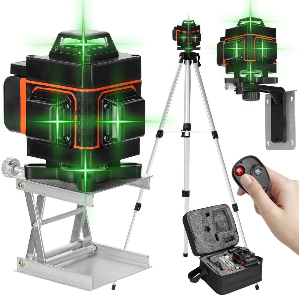 Laser-Wasserwaage, 360¡ã 4D 16 Linien, Wasserwaage, vertikale und horizontale Linie mit Selbstnivellierungsfunktion, mit 1,2 m langem Stativ, 2 B...