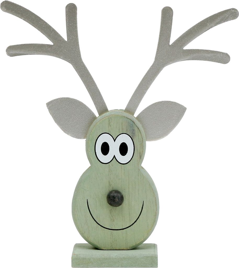 Elchkopf Dekoration Mint 18x16cm Holz Metall 3er Set festlich Weihnachten Deko, 3 Stück