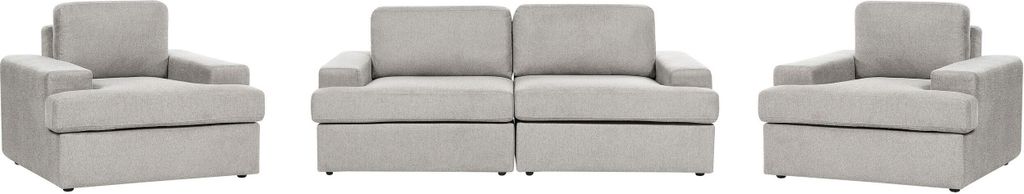 BELIANI Sofa Set 3-Teilig Hellgrau Stoffbezug 3-Sitzer Sofa und 2 Sessel Breite Armlehnen Sitzfläche Dicke Sitzkissen Retro Stil Wohnzimmer Aussta...