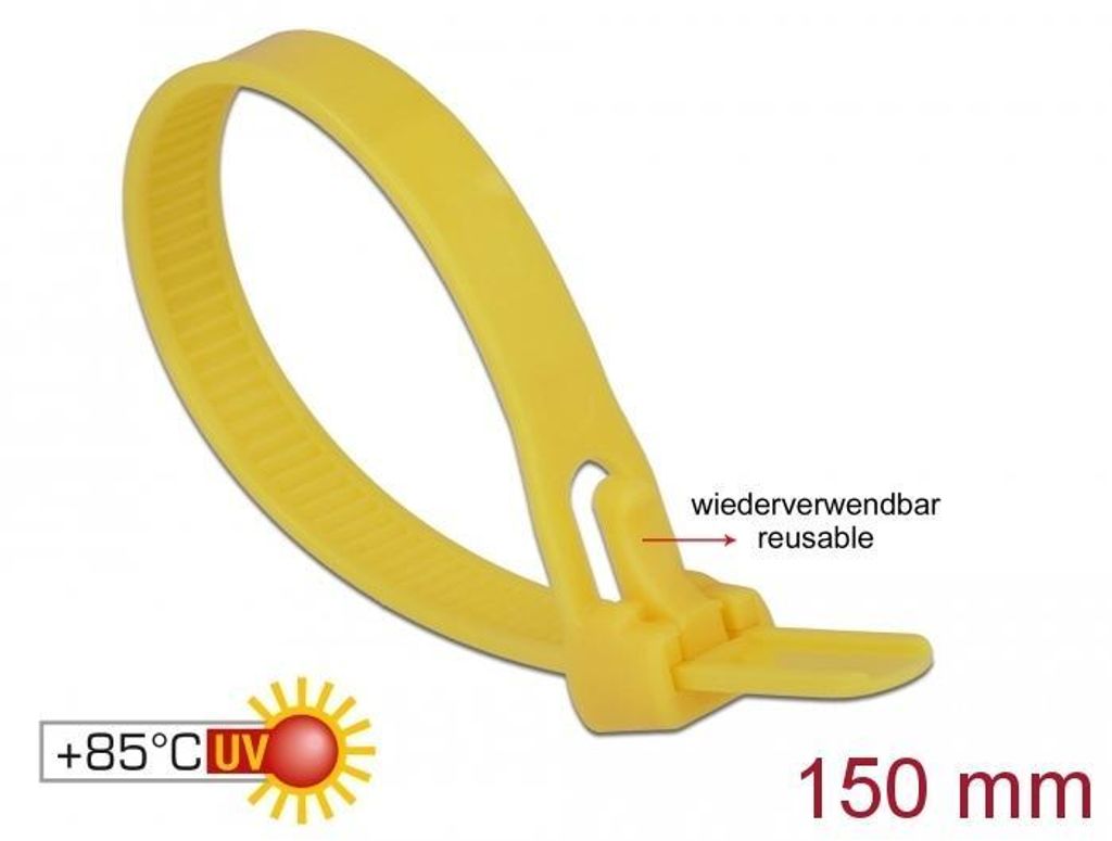 Delock Kabelbinder wiederverwendbar hitzebestдndig L 150 x B 7,5 mm 100 Stьck ge