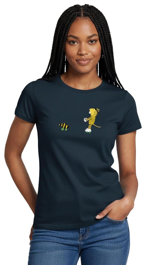Spreadshirt Janosch Tiger auf Rollschuhen Frauen T-Shirt, S, Navy