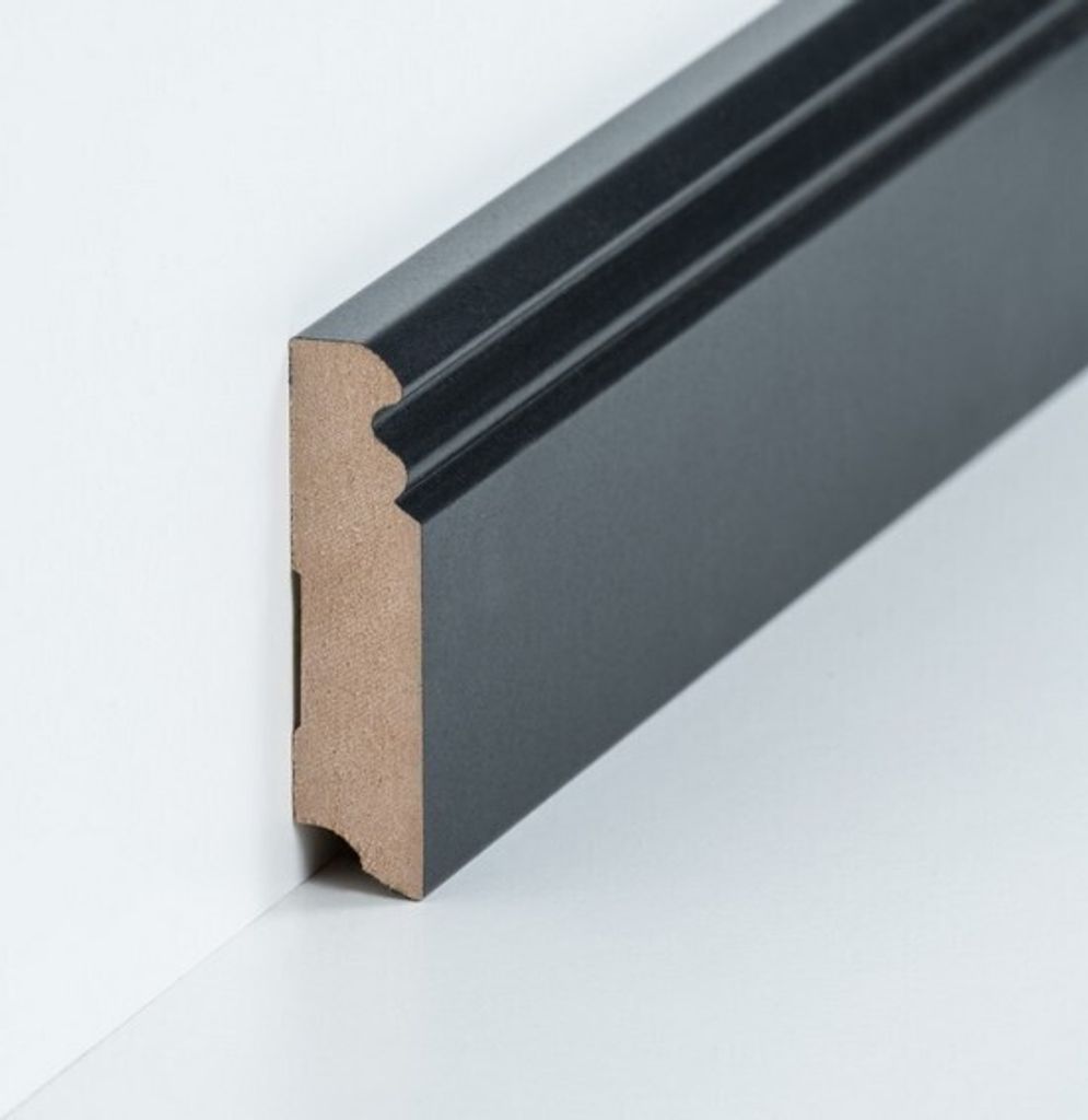 Sockelleiste Berliner Profil Hamburger Leiste 19 x 80 x 2500 mm Schwarz MDF foliert Fußleiste by PROVISTON 62.5 Meter | 25 Stück