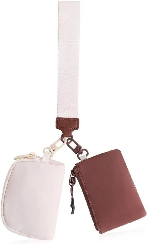 Mini-portefeuille pour femme marron et beige avec porte-clés intégré