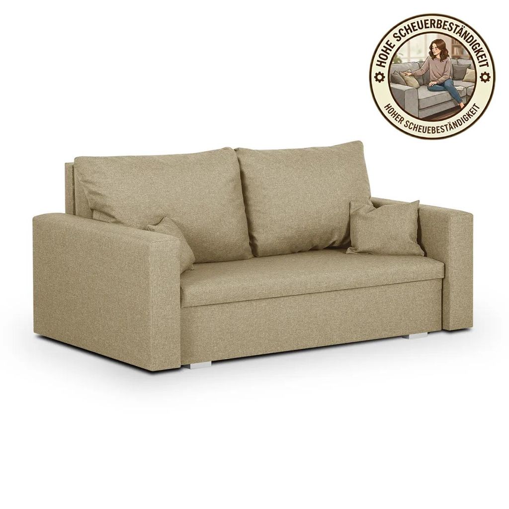 KomfortWelt24 2-Sitzer-Sofa mit Schlaffunktion und Bettkasten - Praktischem Schlafsofa 143x85 cm, Couch MONDO Zimt