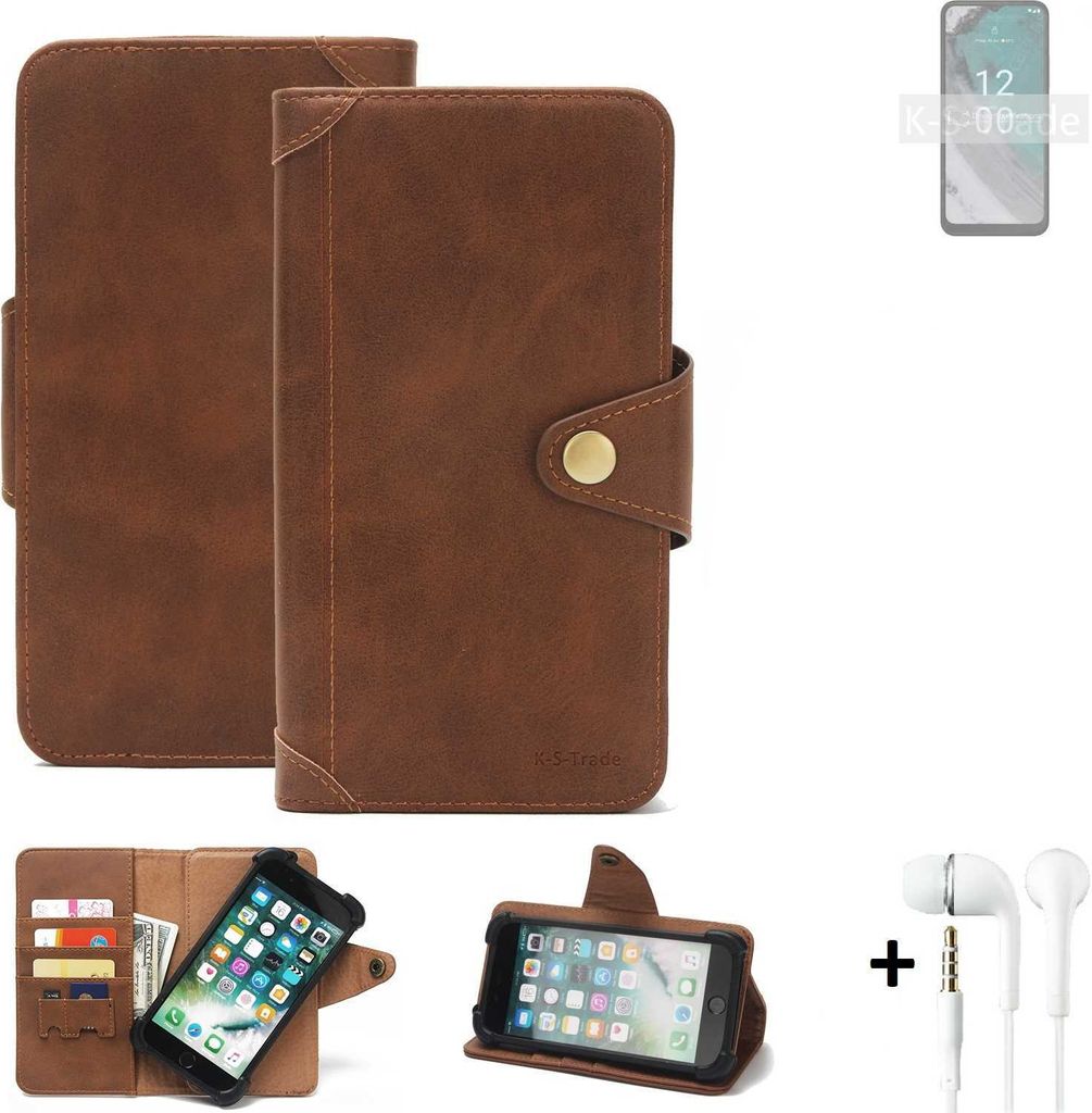 K-S-Trade Handyhülle + Kopfhörer kompatibel mit Nokia C32 Schutz Hülle Walletcase Bookstyle Tasche Case Handytasche Wallet Flipcase Cover Polyur...