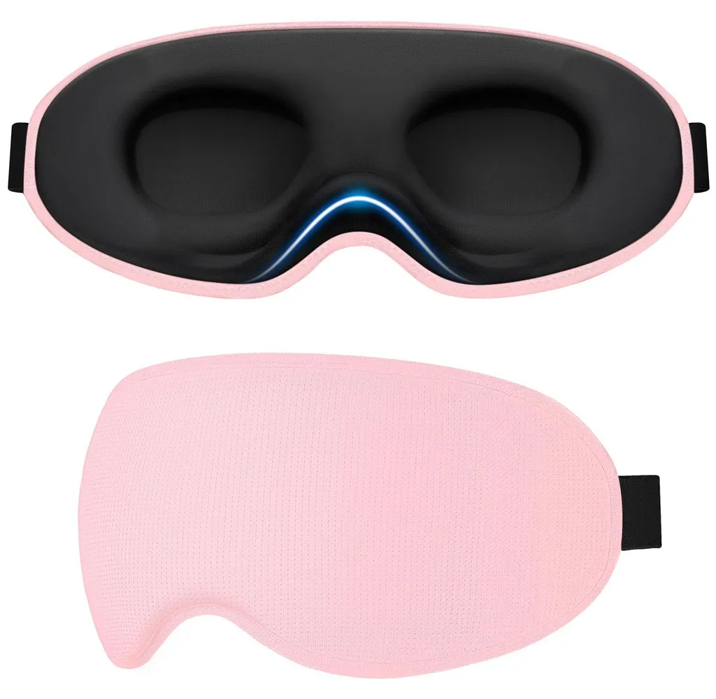 Masque de nuit occultant 3D ajustable en soie synthétique rose doux