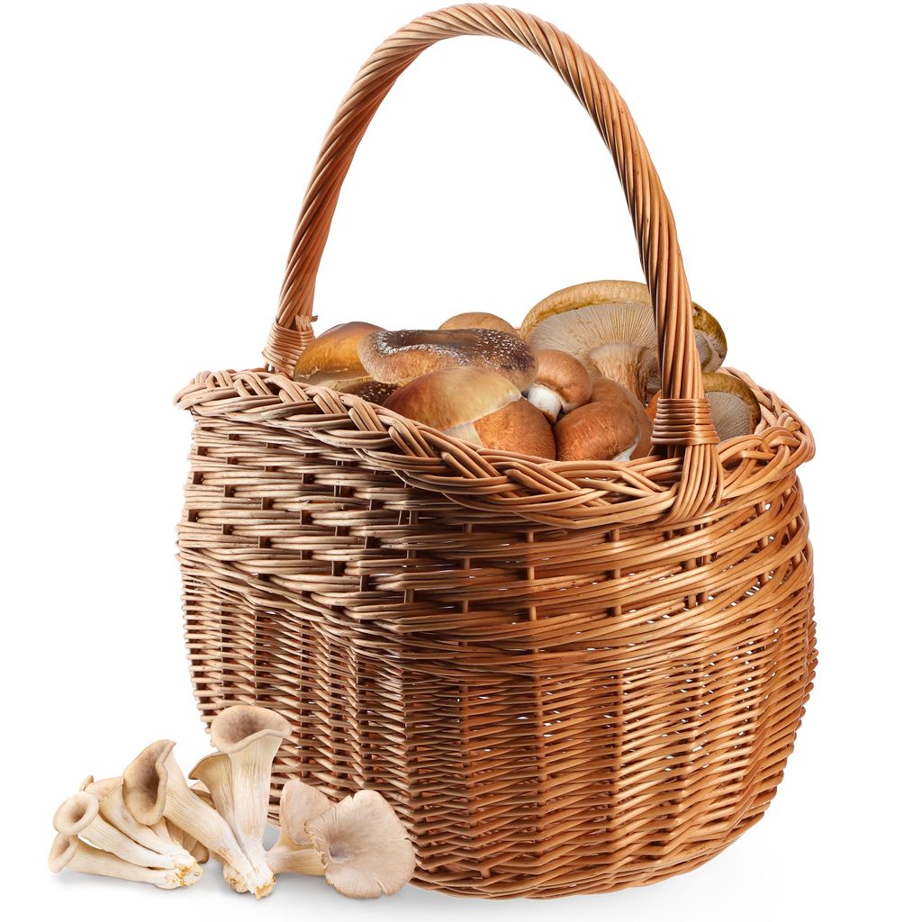 KADAX Weidenkorb für Pilze, Ovaler Korb zum Einkaufen, robuster Picknickkorb mit dem Henkelgriff (Braun, 41x25x44cm)