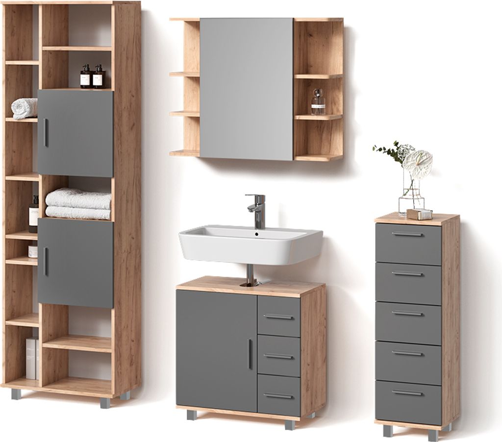 Badmöbel-Set Livinity Eisak Eiche 4-teilig, Model 52541 Produktbild 