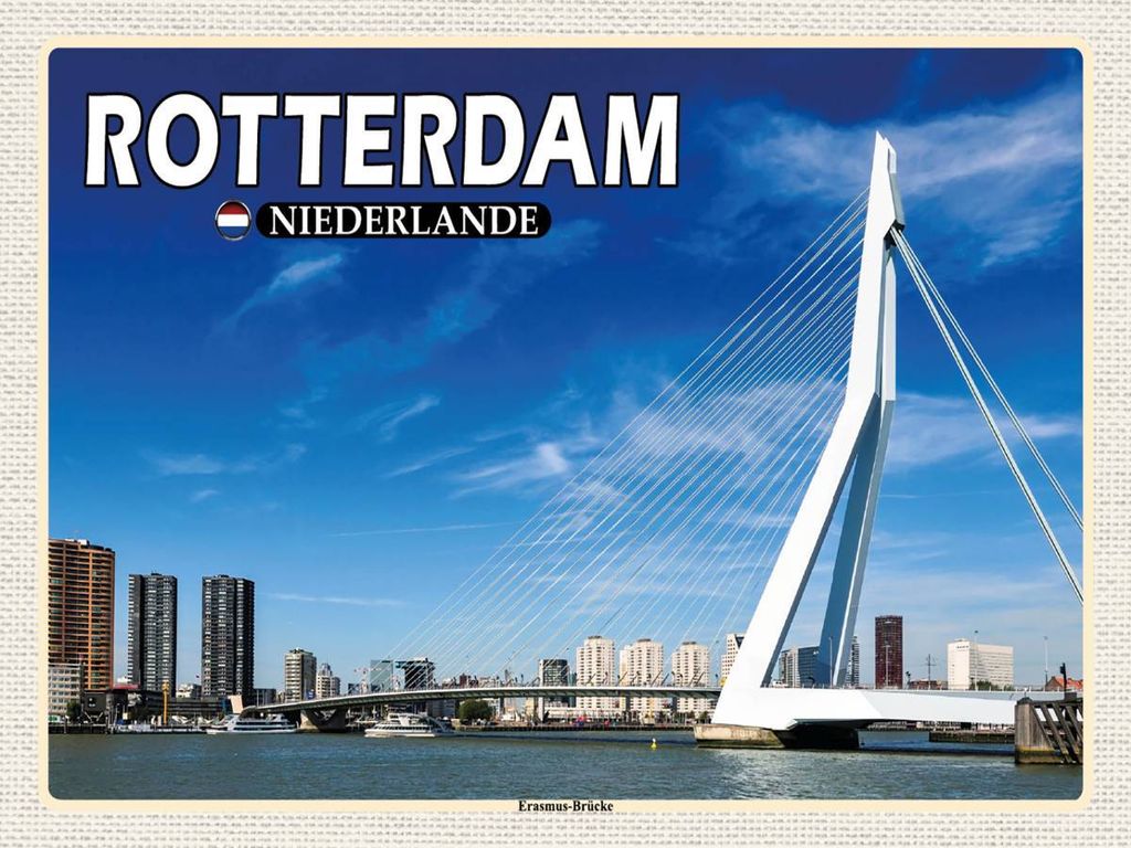 vianmo Holzschild 30x40 cm Rotterdam Niederlande Erasmus-Brücke Bildmotiv Reisemotiv Abenteuer Reisen