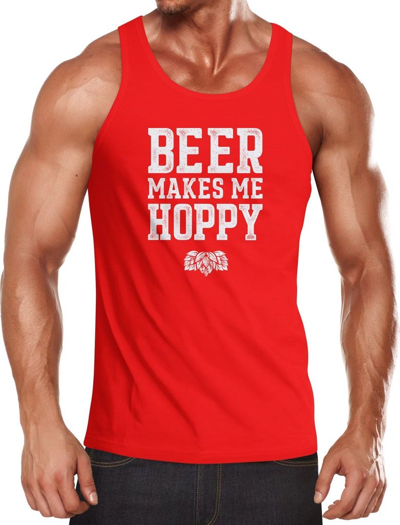 Herren Tanktop Beer makes me hoppy Spruch Sprüche Quote Fun-Shirt Spruch-Shirt Bier Party-Shirt Moonworks rot S