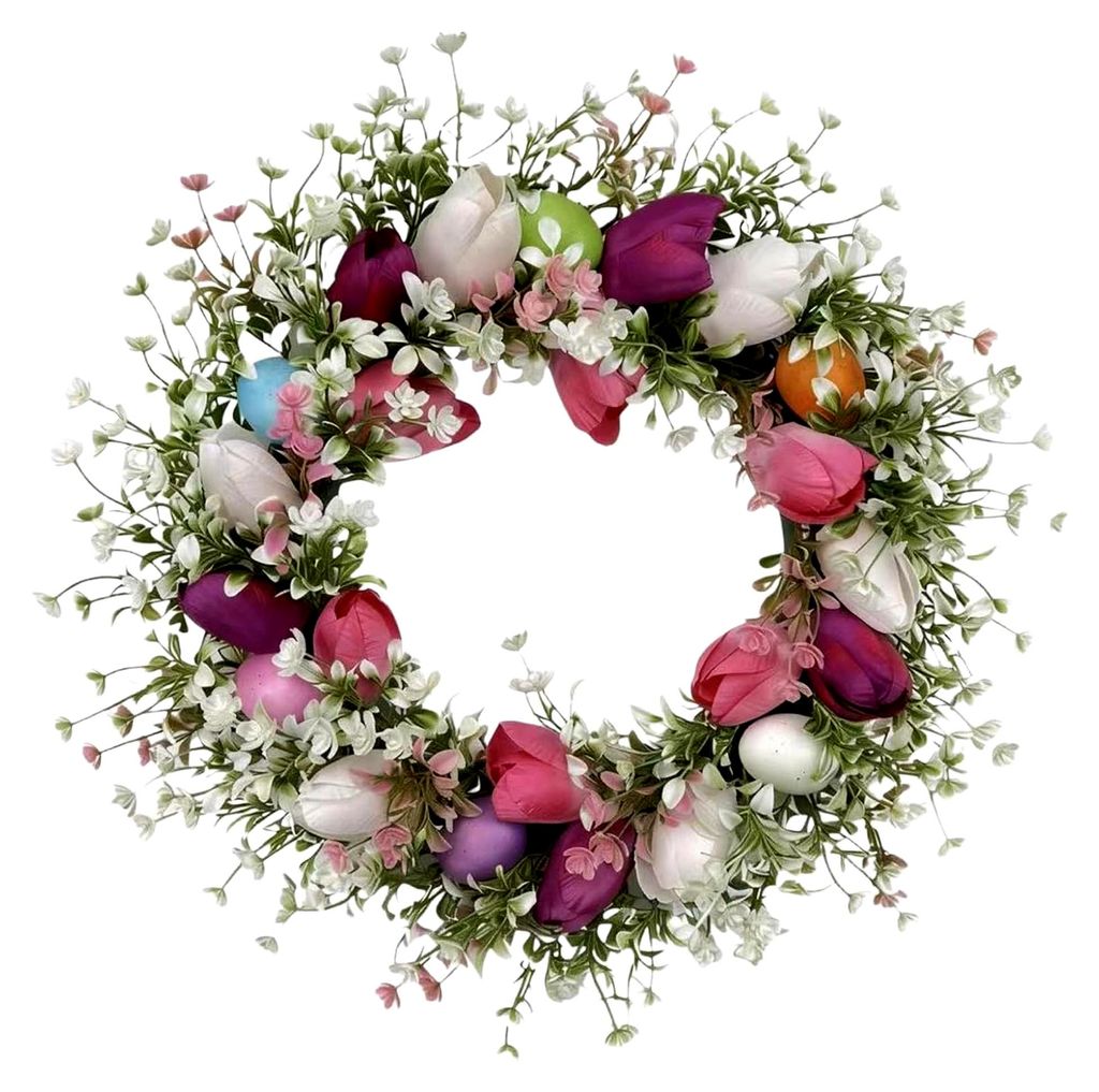 Osterkranz mit Eiern, Osterdeko zum Aufhängen, 45 cm Ostereierkranz für den Außenbereich, Türkranz für die Frühlingsdekoration, Wandkranz fü...