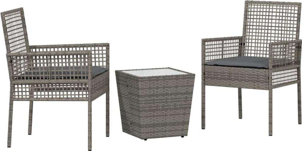 "im Sonderangebot" Garten Bistro - elegantes Design - Sitzgruppe/Tisch+ Stuhl - Set 3 pcs Grau Poly-Rattan - Terassenmöbel DEMöbel696787