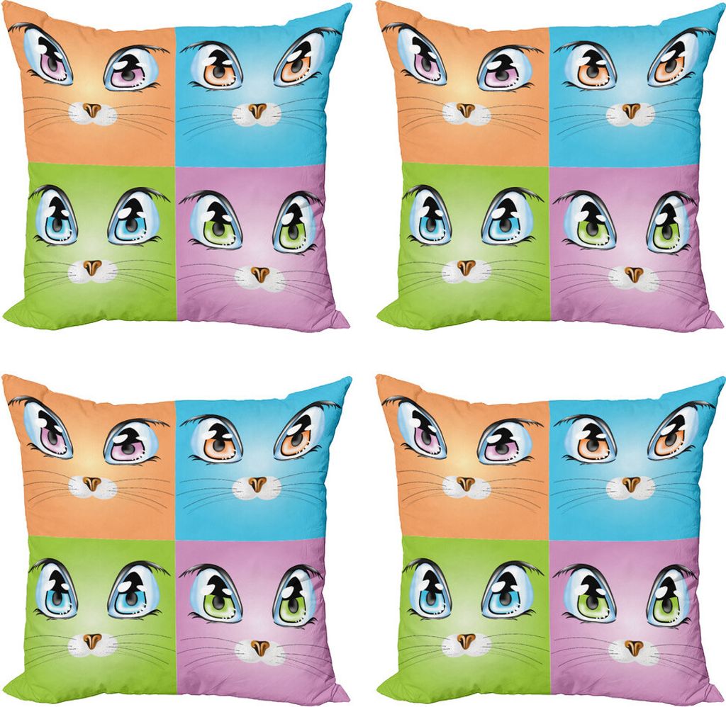 ABAKUHAUS Karikatur Kissenbezug Set (4 Stück), Buntes Tier Kitten, Moderner Doppelseitiger Digitaldruck, 50 cm x 50 cm, Lila Grün