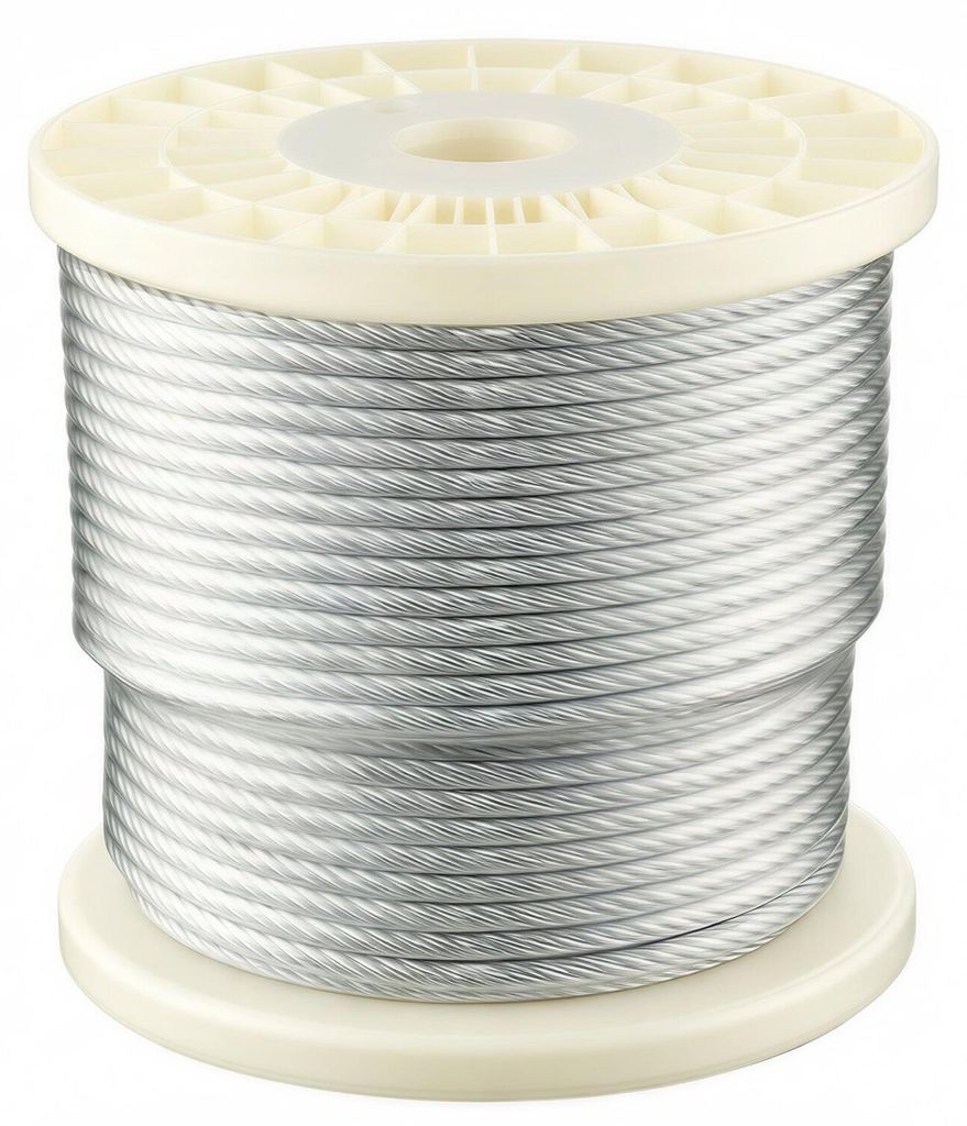 6.35 mm Wire Rope, 76.2 m Length, Zinc Galvanized Carbon Steel Cable with Gloves, 31.1 kN Breaking Strength, 7 x 19 Strands Construction, Wire Cabl...