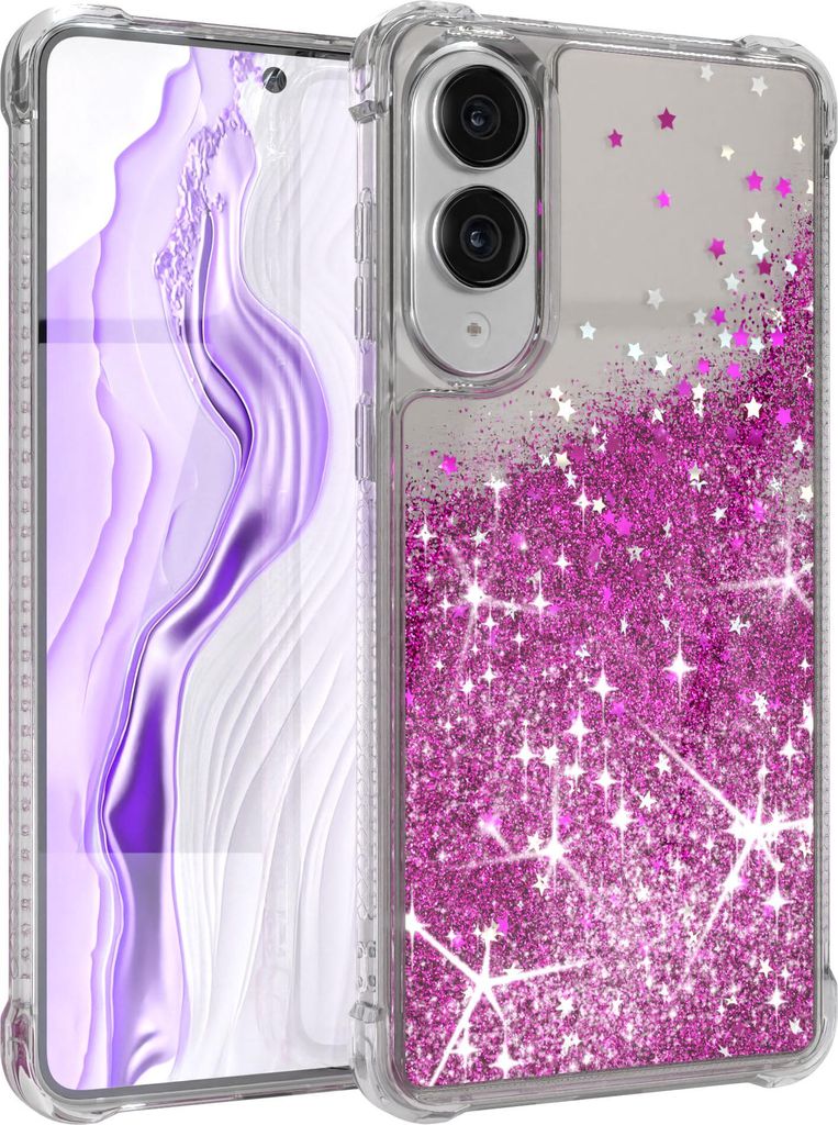EAZY CASE - Glitzer Hülle kompatibel mit Samsung Galaxy S25 Edge Glitzer Schutzhülle, Soft Case, Backcover Transparent mit Motiv