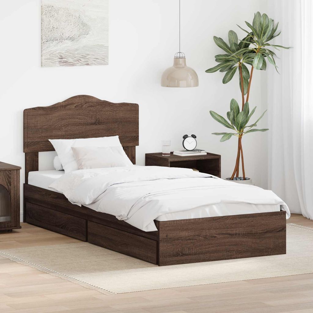 "Schlussverkauf" Einzelbett 1 PLACE - Aufbewahrungsbett moderne - Braun Eichen-Optik 100x200 cm Holzwerkstoff C2541
