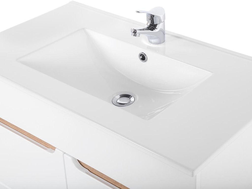 Weißer Waschtisch mit Unterschrank Hochwertige Waschbecken Badezimmer Möbel 80cm