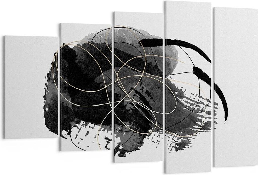Bild auf Leinwand - Leinwandbild - 5 Teile - Abstraktion Schwarz Flecken - 150x100cm - Wand Bild - Wanddeko - Wandbilder - Leinwanddruck - Bilder -...