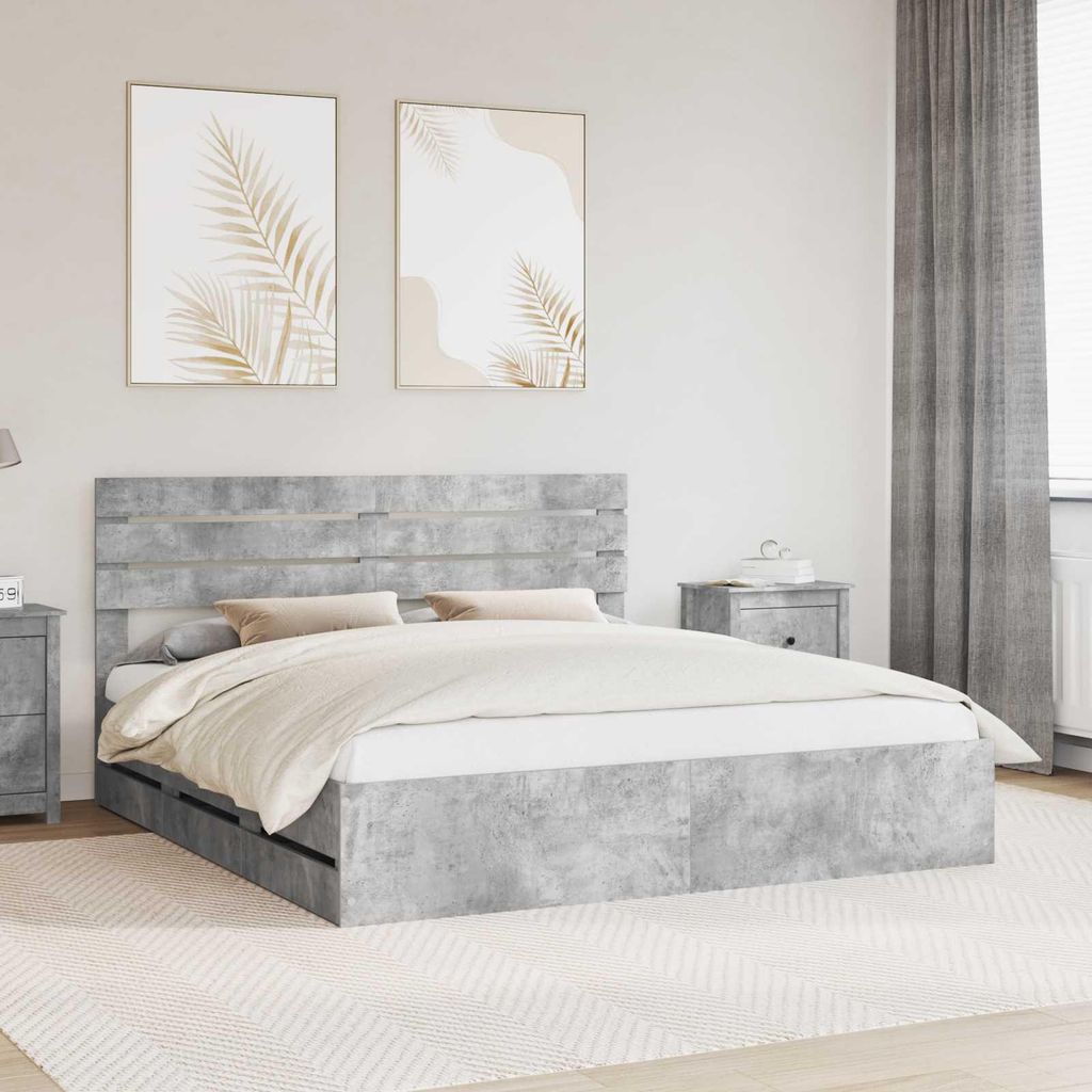 Maison Exclusive - Bettrahmen mit Kopfteil Beton Grau 180 x 200 cm Ingenieurs Holz