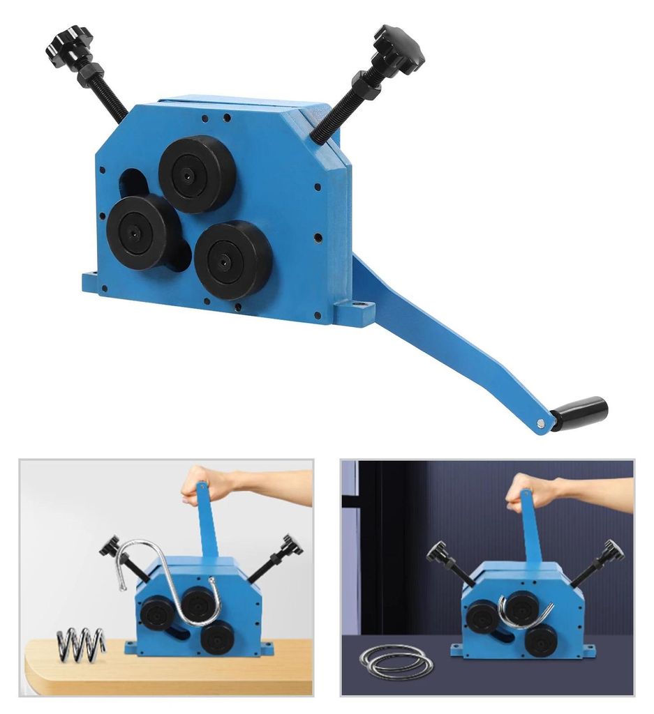 Rohr- und Blechbiegemaschine - PR-5 - 3 Walzen - 360° Biegen - Gehärteter Stahl - Handkurbel - 32×12×24 cm - Blau/Schwarz