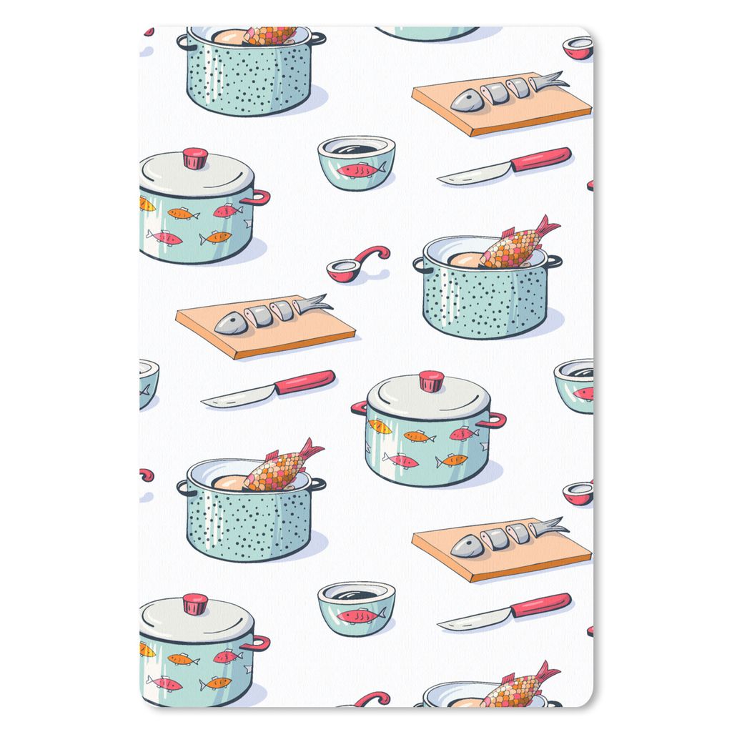 MuchoWow Mauspad Mousepad Muster - Kochen - Fisch - Pfanne 18x27 cm - Mousepads - Maus Mat - Pad - Mausunterlage