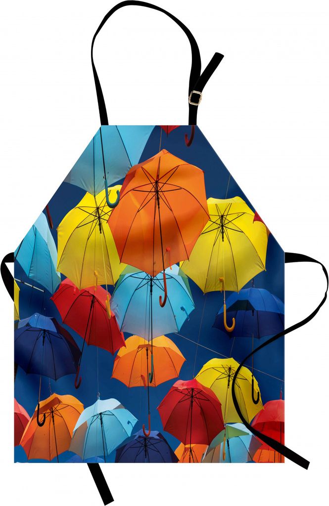 ABAKUHAUS Bunt Kochschürze, Regenschirme färbt den Himmel Traditionelles Portugal festliches europäisches Kultur-Bild, Farbfest Höhenverstellba...