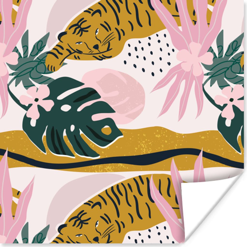 MuchoWow® Poster Muster - Tiger - Rosa 50x50 cm - Produktbild 