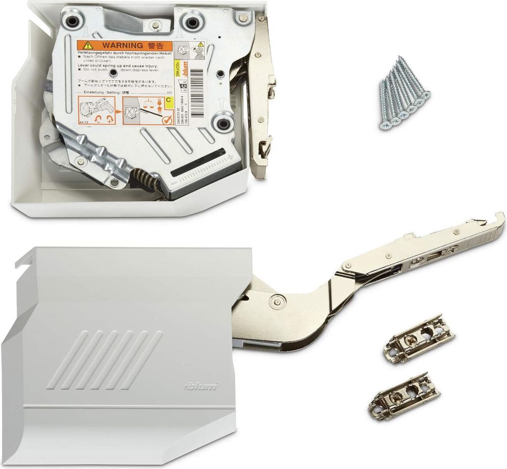 Blum Klappenbeschlag AVENTOS HK-S für Tip-On 20K2E01T (LF 960 - 2215) für Hochklappen Öffnungswinkel 107° inkl. Abdeckkappen seidenweiß und Fr...
