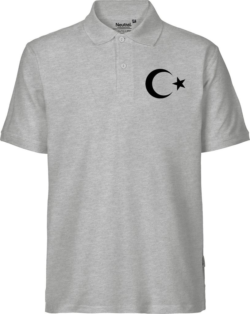 Huuraa Herren Polo Shirt Türkei Halbmond und Stern L Sport Grey Bio Baumwolle Fairtrade Poloshirt Geschenkidee