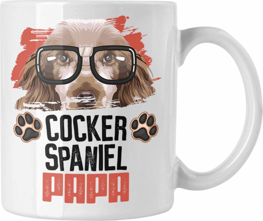 Trendation - Cocker Spaniel Papa Besitzer Tasse Geschenk Lustiger Spruch Geschenkidee Cocker Spaniel Liebhaber (Weiß)