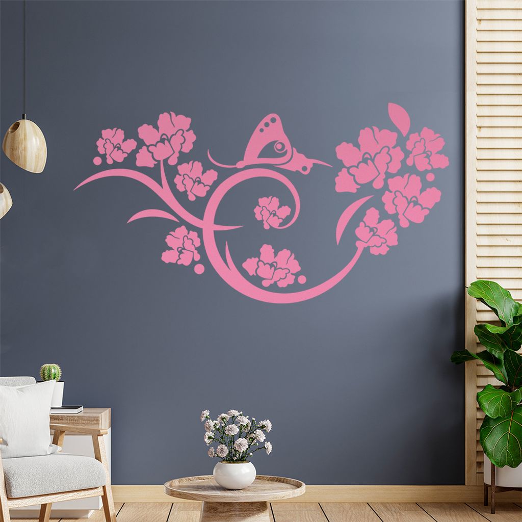 Falter Schmetterling Ranke Wandtattoo in 6 Größen - Wandaufkleber Wall Sticker - Dekoration, Küche, Wohnzimmer, Schlafzimmer, Badezimmer