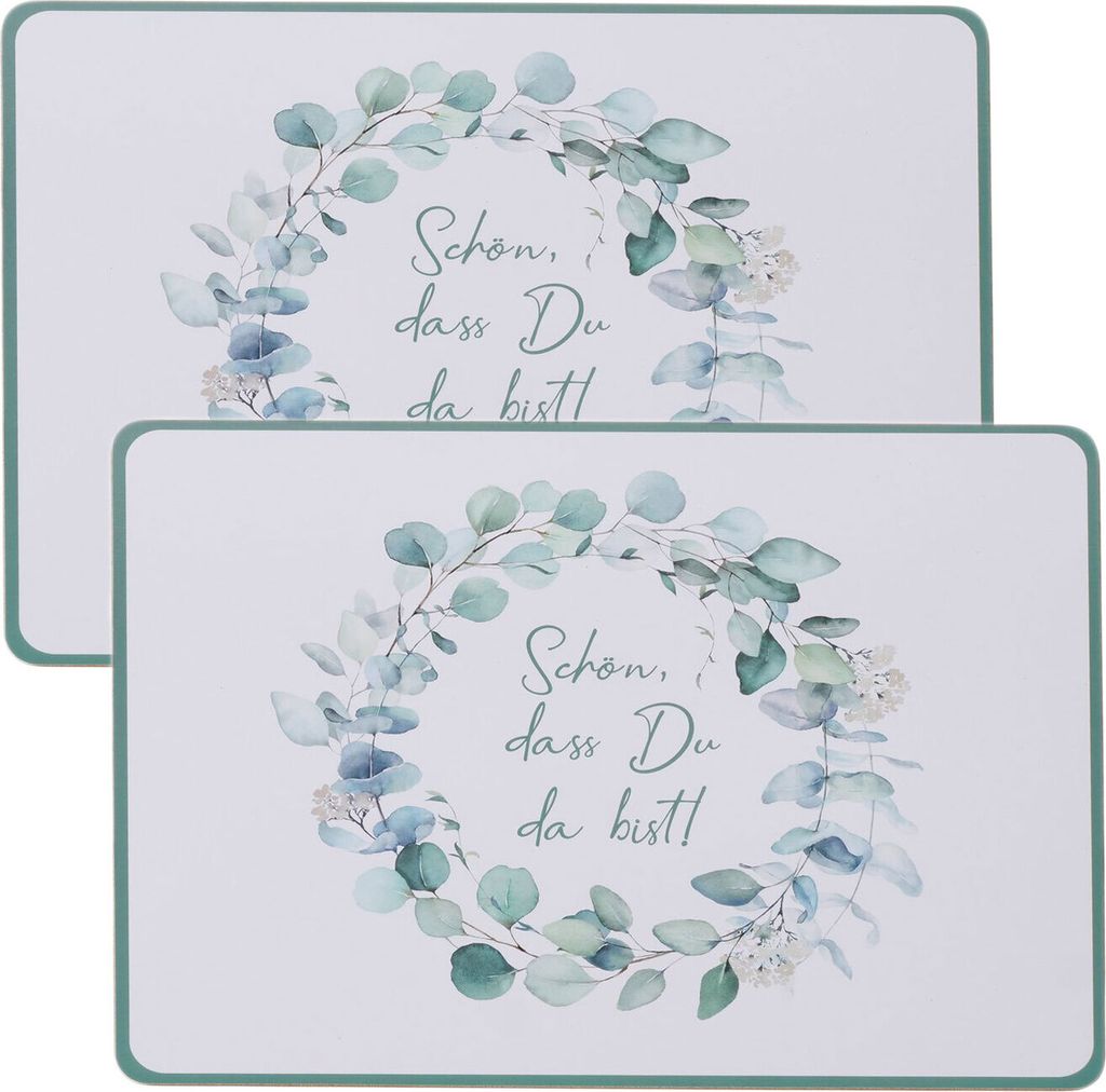 LS-LebenStil 2x Kork Tischset Platzset Eukalyptus "da bist" 40x30cm abwaschbar Platzmatte Placemate Tisch Untersetzer Unterlage Teller Geschirr Vasen