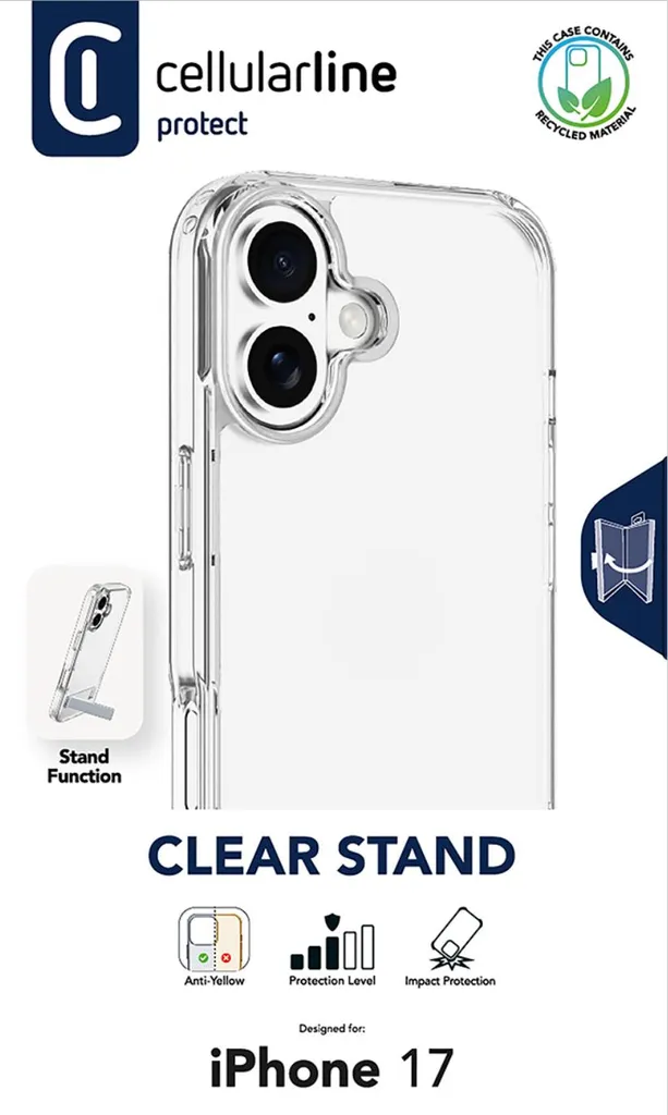 Cellularline Clear Stand iPhone 17 Coque Transparente Support Intégré