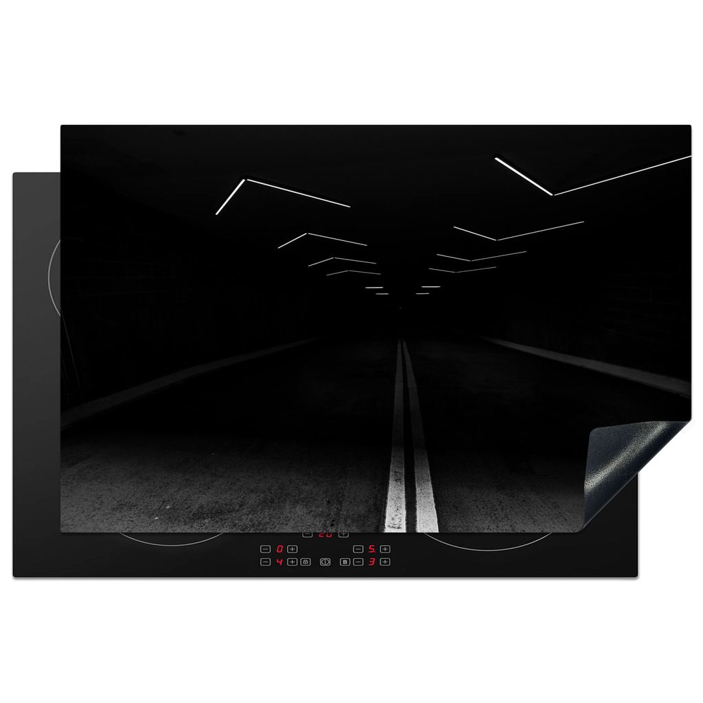KitchenYeah Herdabdeckplatte Schwarz - Weiß - Straße - Tunnel , 81x52cm, Küche Deko, Glaskeramikkochfeld Herdabdeckung, Abdeckplatte fùr Koch...