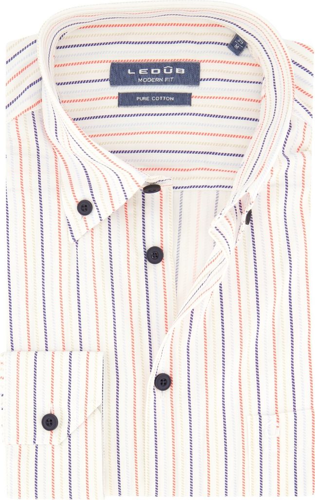 Weißes Ledub-Hemd gestreift modern fit Baumwolle