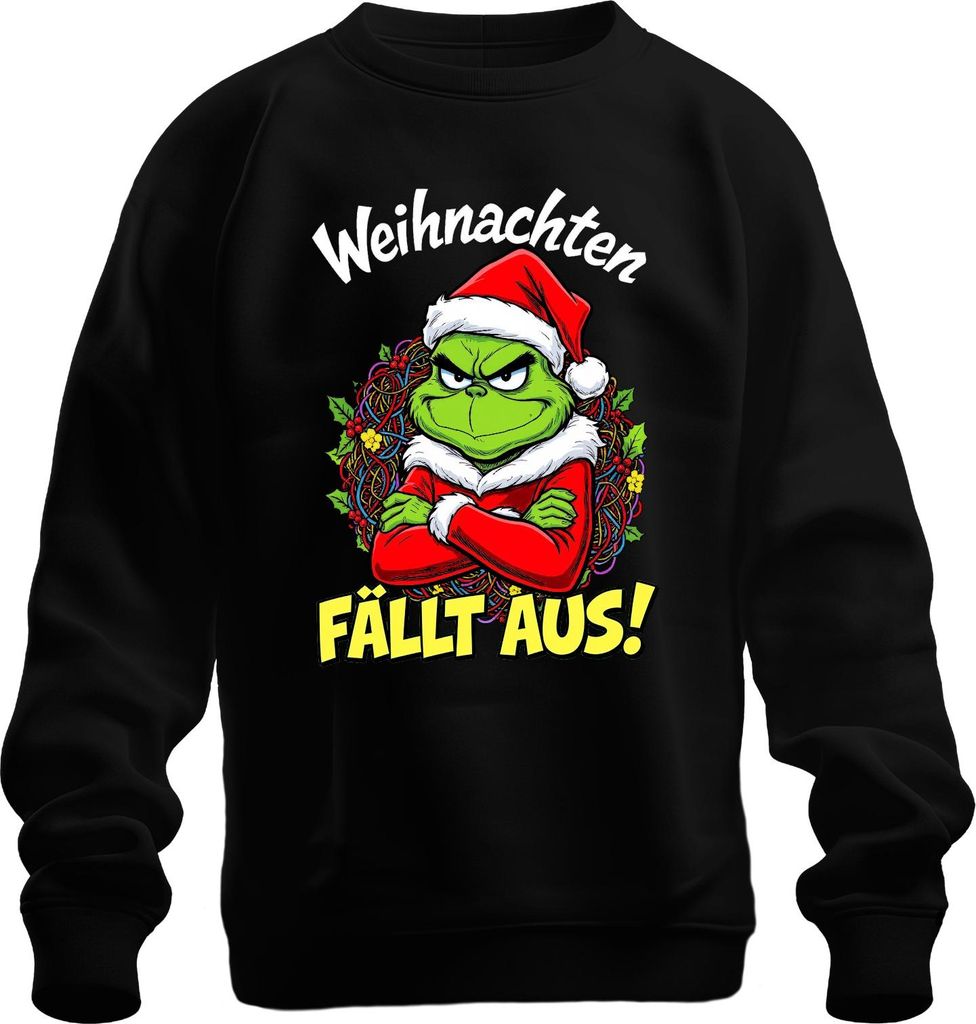 Weihnachten FÄLLT AUS Grinch Weihnachtskranz wütend lustig böse Uni Sweatshirt Pullover, Schwarz, XXL