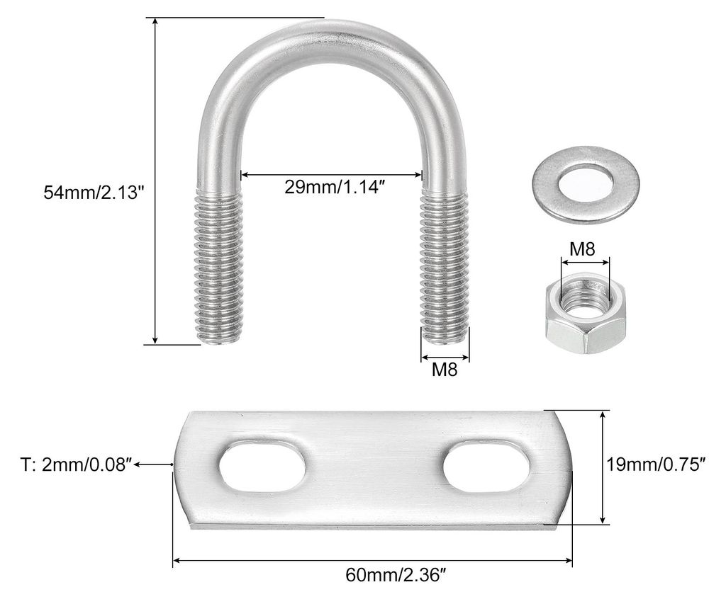 8 Set U Schrauben M8 x 27mm ID x 54mm L?nge Runde U Bš¹gelschraube Edelstahl 304 Klammer Schellen U-Bolzen mit Gewinde Muttern Rahmenplatte Unter...