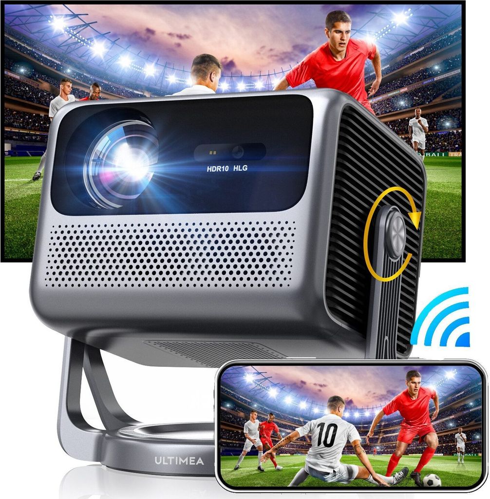 ULTIMEA Nova C40 Beamer mit 4K Dekodierung und Android TV 11.0 Beamer 1000:1, Dolby Audio, 600 ANSI, HDR10&HLG, mit 90° Gimbal Stand-freiem Design