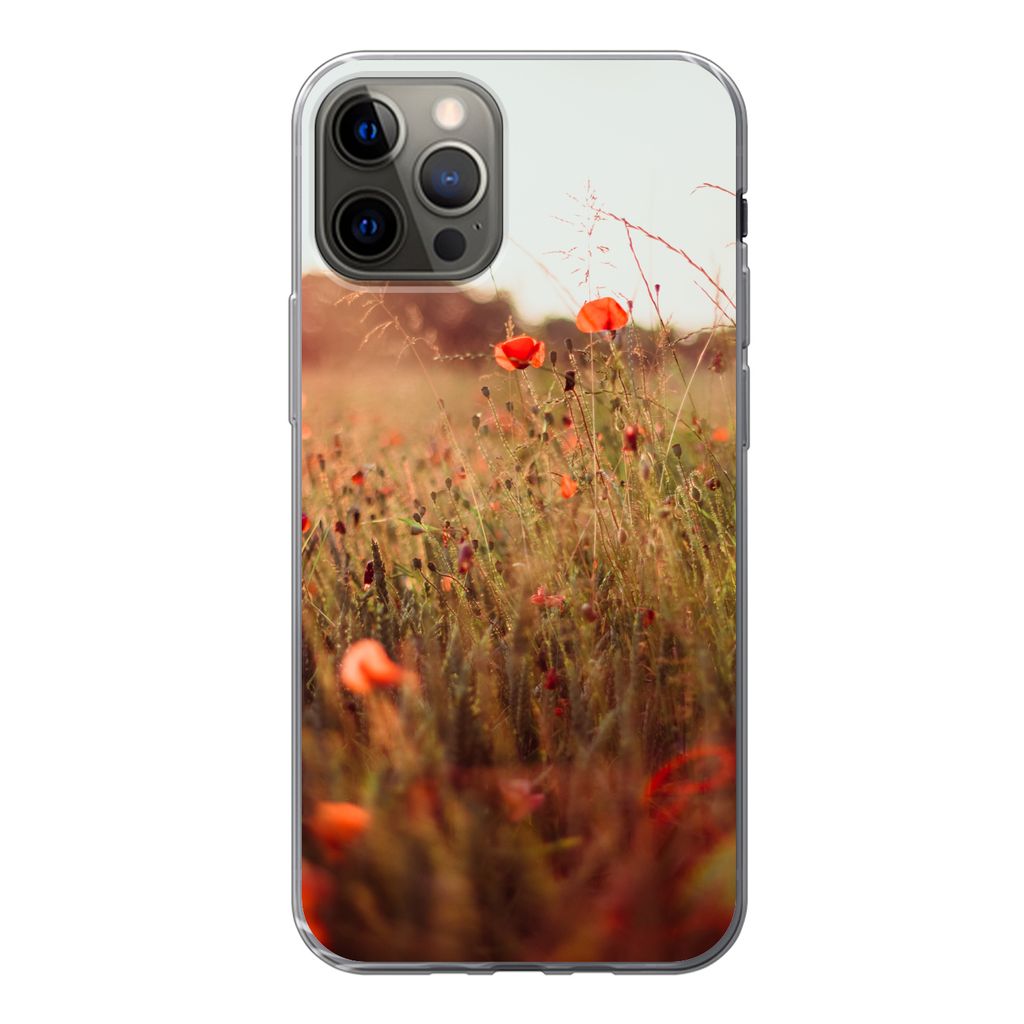 MuchoWow Handyhülle Schutzhülle Hülle für iPhone 13 Pro Sonnenuntergang - Blumen - Rot Silikon Softcase Handy Hülle - Handy-Tasche