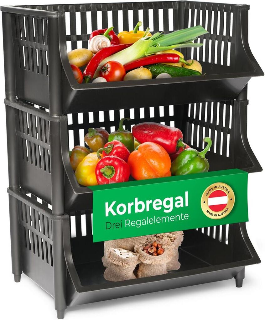 Novaliv 3 Stück Korbregal Schwarz Steckregal Stapelbar & Produktbild 
