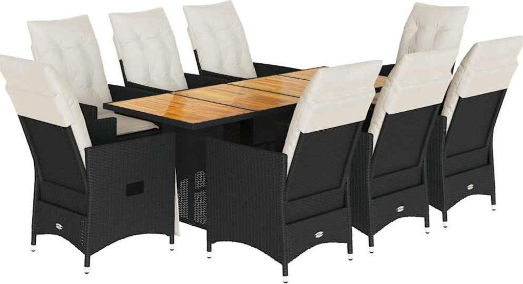 vidaXL 9-tlg. Garten-Essgruppe mit Kissen Schwarz Poly Rattan