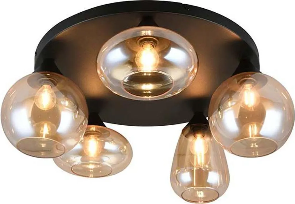 Grand plafonnier design 63,5 cm en verre ambré et métal noir élégant