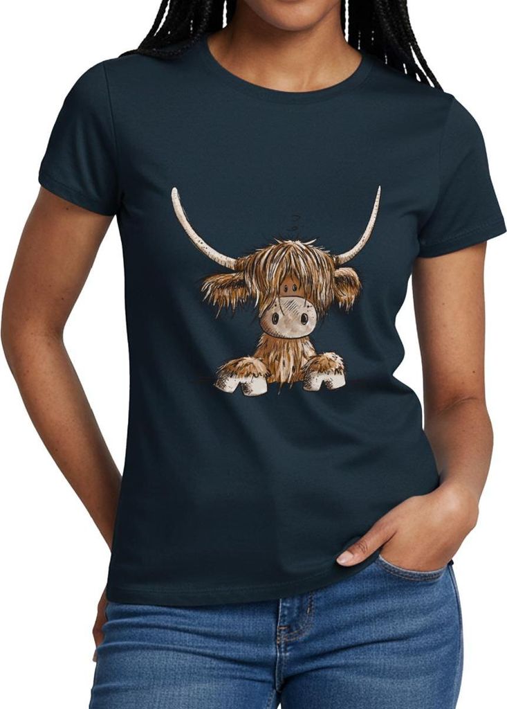 Spreadshirt Schottisches Hochlandrind Comic Frauen T-Shirt, XXL, Navy