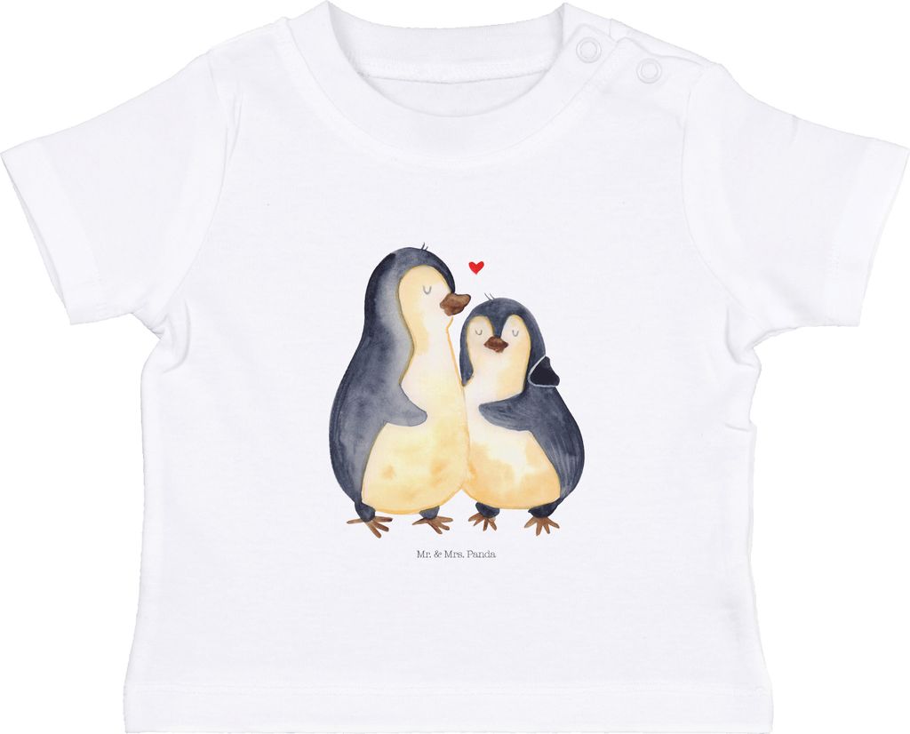 Mr. & Mrs. Panda T-Shirt Pinguin umarmen 0. - 6. Monat - Weiß - Geschenk, Baby Shirt, Liebe, Verknallt, Hochzeitsgeschenk, Umarmung Verliebt, Hoch...