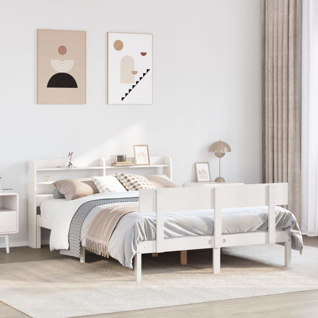 (NEU 2026) Massivholzbett/Bettrahmen, ohne Matratze, Weiß 160x200 Kiefernholz - Klassische Betten - 34.8 kg