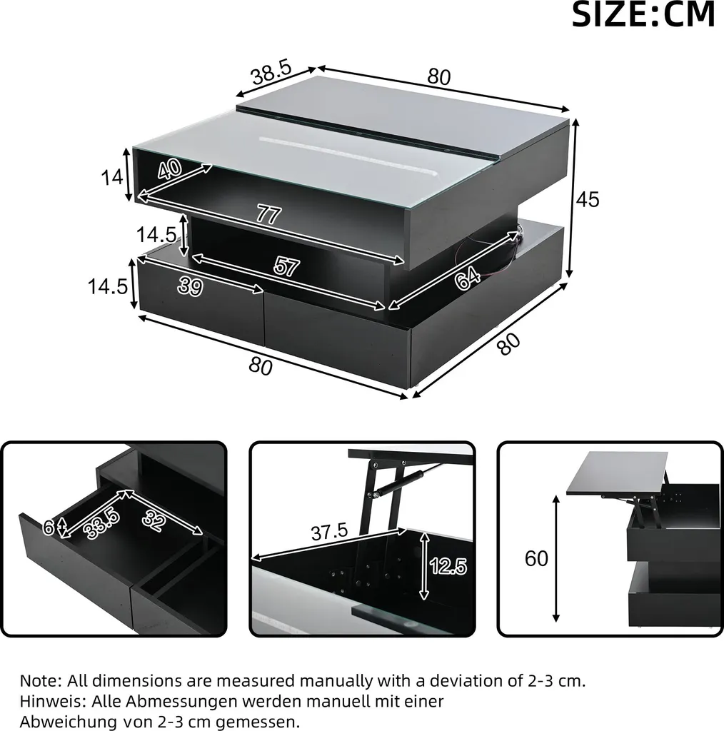 Table Basse Relevable de Salon pour Dîner et Télétravail avec LED - 7